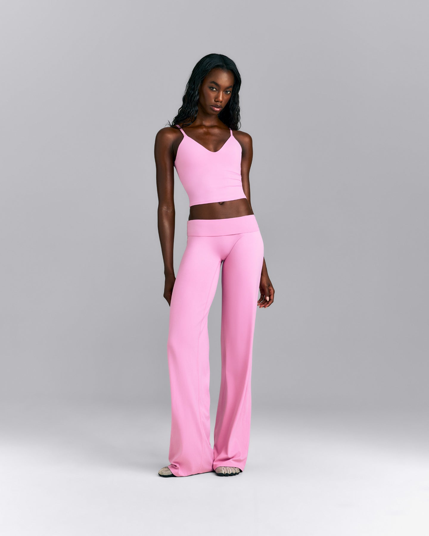 SoftMotion™ Adjustable V Neck Mid Tank Top with Built in Bra Shelf | Rose Pink