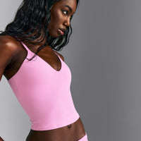 SoftMotion™ Adjustable V Neck Mid Tank Top with Built in Bra Shelf | Rose Pink