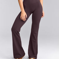 SoftMotion™ Flared Pants with Grey Logo | Dark Umber Brown