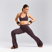 SoftMotion™ Flared Pants with Grey Logo | Dark Umber Brown