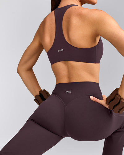 SoftMotion™ Flared Pants with Grey Logo | Dark Umber Brown