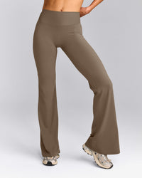 SoftMotion™ Flared Pants with Grey Logo | Moss Brown