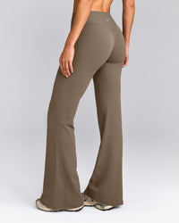 SoftMotion™ Flared Pants with Grey Logo | Moss Brown