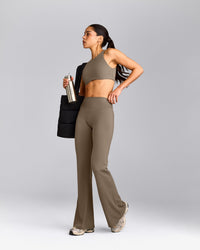 SoftMotion™ Flared Pants with Grey Logo | Moss Brown