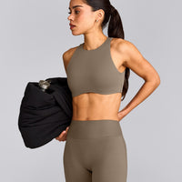 SoftMotion™ Flared Pants with Grey Logo | Moss Brown