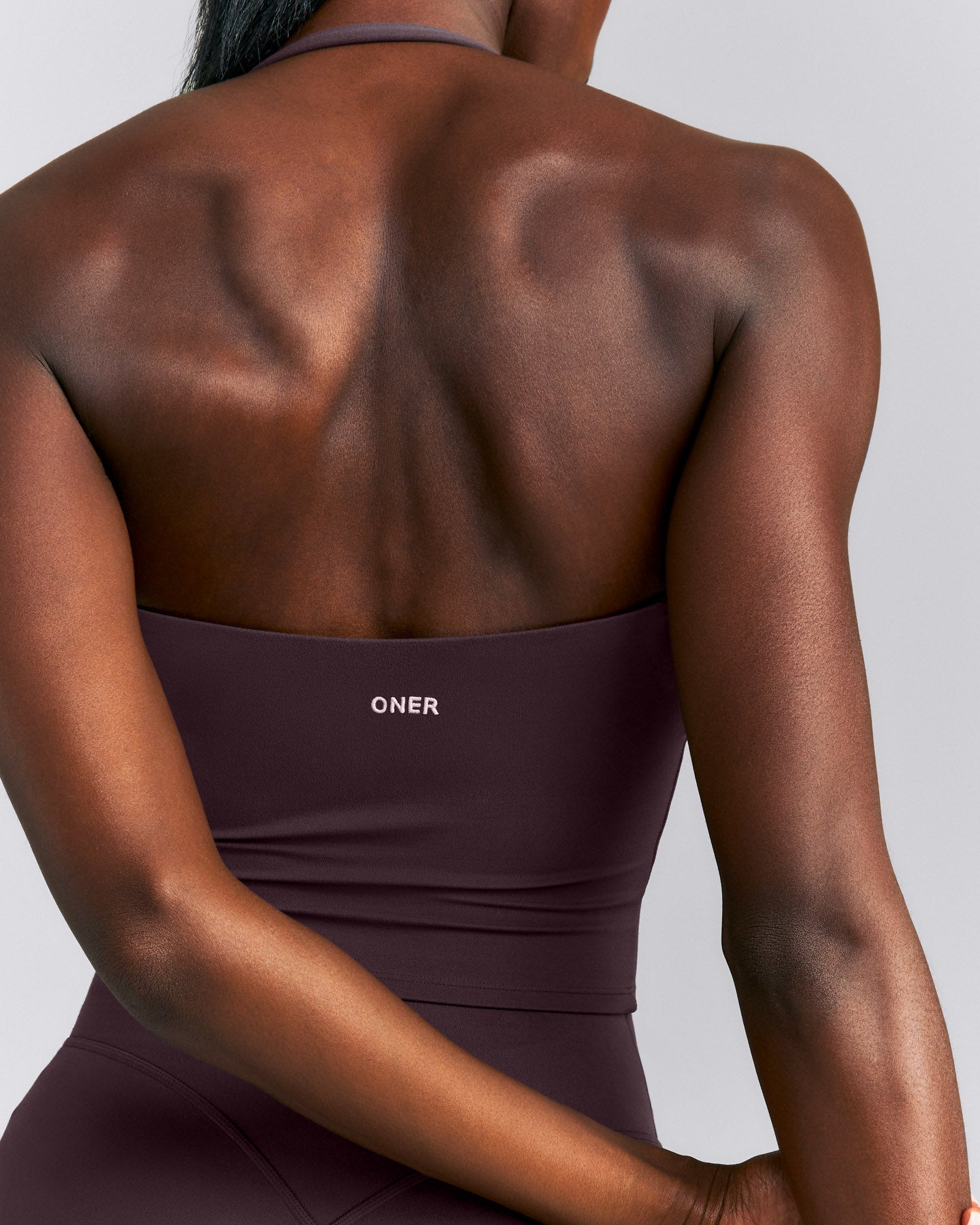 SoftMotion™ Strappy Halter Neck Mid Tank Top with Built in Bra Shelf New Branding | Dark Umber Brown