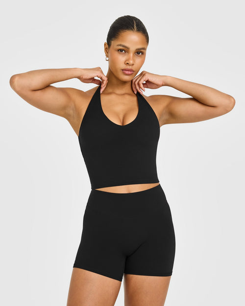Oner Modal SoftMotion™ Halter Neck Mid Vest with Built in Bra Shelf with White Logo | Black