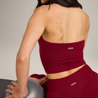 SoftMotion™ Strappy Halter Neck Mid Vest with Built in Shelf with Grey Logo | Ruby Red