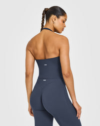 SoftMotion™ Halter Neck Mid Vest with Built in Bra Shelf with White Logo | True Blue