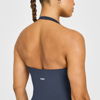 SoftMotion™ Halter Neck Mid Vest with Built in Bra Shelf with White Logo | True Blue