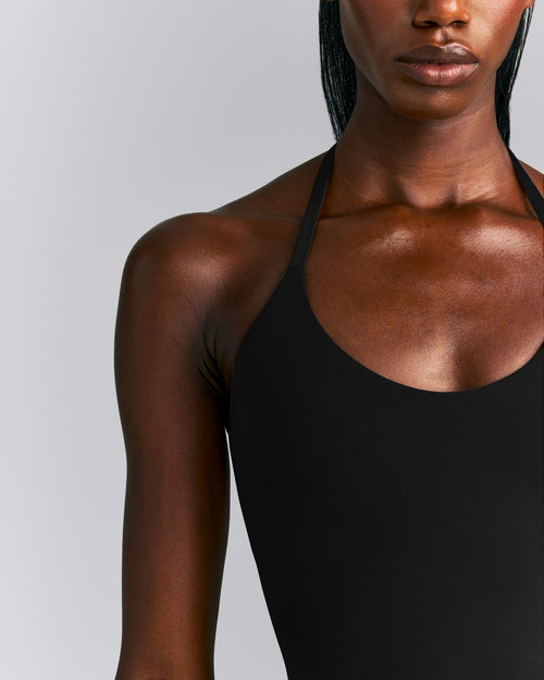 SoftMotion™ Strappy Halter Neck Tank Top with Built in Bra Shelf | Black