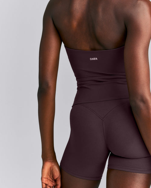 SoftMotion™ Strappy Halter Neck Tank Top with Built in Bra Shelf | Dark Umber Brown