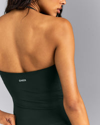 SoftMotion™ Strappy Halter Neck Tank Top with Built in Bra Shelf | Emerald Noir