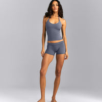 SoftMotion™ Strappy Halter Neck Tank Top with Built in Bra Shelf | Granite Blue