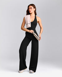 SoftMotion™ Halter Neck Tank Top with Built in Bra Shelf with Grey Logo | Black
