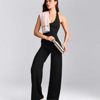 SoftMotion™ Halter Neck Tank Top with Built in Bra Shelf with Grey Logo | Black