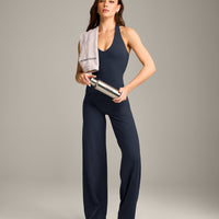 SoftMotion™ Halter Neck Vest with Built in Bra Shelf with Grey Logo | True Blue