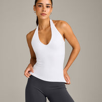 SoftMotion™ Halter Neck Vest with Built in Bra Shelf with Grey Logo | White
