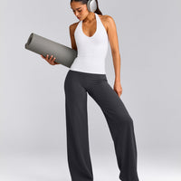 SoftMotion™ Halter Neck Tank Top with Built in Bra Shelf with Grey Logo | White