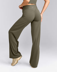 SoftMotion™ Straight Leg Trousers with Grey Logo | Alpine Green