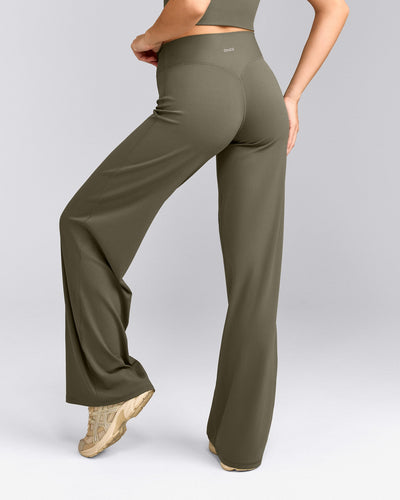 SoftMotion™ Straight Leg Trousers with Grey Logo | Alpine Green