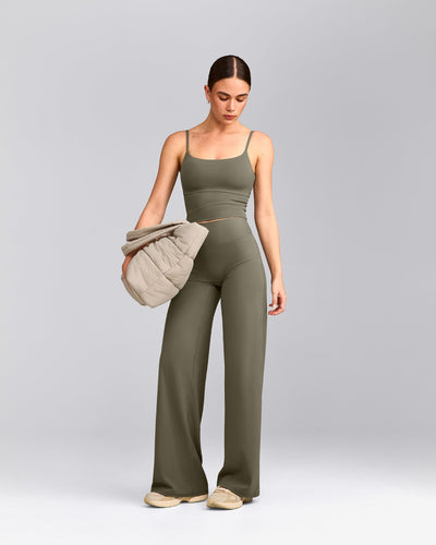 SoftMotion™ Straight Leg Trousers with Grey Logo | Alpine Green