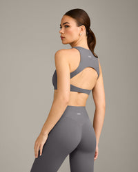 SoftMotion™ High Neck Sports Bra with Grey Logo | Ash Grey