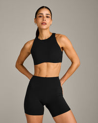 SoftMotion™ High Neck Sports Bra with Grey Logo | Black
