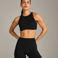SoftMotion™ High Neck Sports Bra with Grey Logo | Black