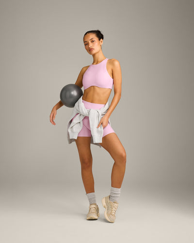 SoftMotion™ High Neck Sports Bra with Grey Logo | Chalk Pink