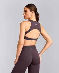 SoftMotion™ High Neck Sports Bra with Grey Logo | Dark Umber Brown