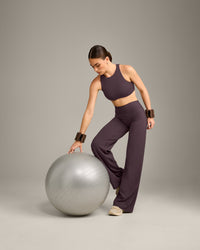 SoftMotion™ High Neck Sports Bra with Grey Logo | Dark Umber Brown