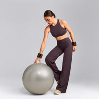 SoftMotion™ High Neck Sports Bra with Grey Logo | Dark Umber Brown