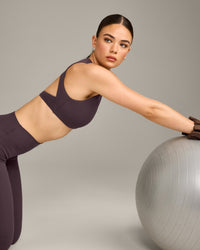 SoftMotion™ High Neck Sports Bra with Grey Logo | Dark Umber Brown