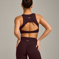 SoftMotion™ High Neck Sports Bra with Grey Logo | Plum Brown