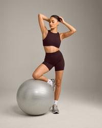 SoftMotion™ High Neck Sports Bra with Grey Logo | Plum Brown