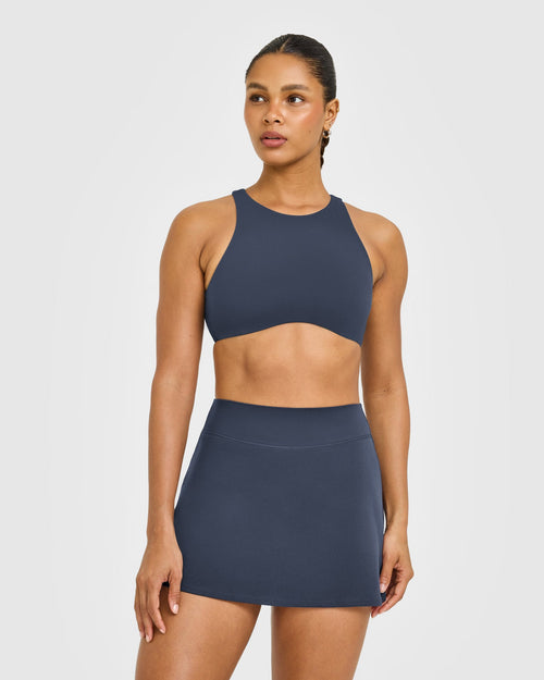 Oner Modal SoftMotion™ High Neck Sports Bra with White Logo | True Blue