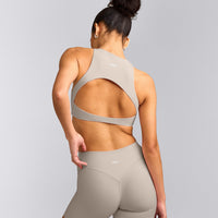 SoftMotion™ High Neck Sports Bra with White Logo | Warm Sand