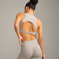 SoftMotion™ High Neck Sports Bra with White Logo | Warm Sand