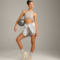 SoftMotion™ High Neck Sports Bra with White Logo | Warm Sand