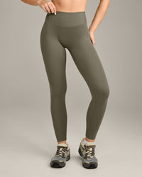 SoftMotion™ High Waisted Leggings with Grey Logo | Alpine Green