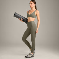 SoftMotion™ High Waisted Leggings with Grey Logo | Alpine Green