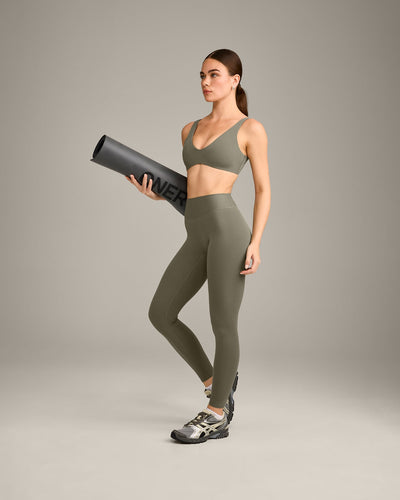 SoftMotion™ High Waisted Leggings with Grey Logo | Alpine Green