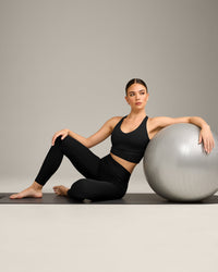 SoftMotion™ High Waisted Leggings with Grey Logo | Black