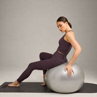 SoftMotion™ High Waisted Leggings with Grey Logo | Dark Umber Brown