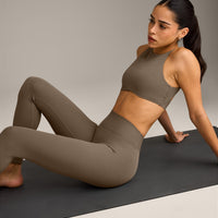 SoftMotion™ High Waisted Leggings with Grey Logo | Moss Brown