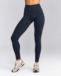 SoftMotion™ High Waisted Leggings with Grey Logo | True Blue