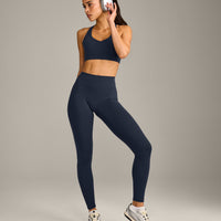 SoftMotion™ High Waisted Leggings with Grey Logo | True Blue