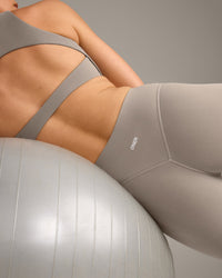 SoftMotion™ High Waisted Leggings with White Logo | Warm Sand