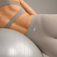 SoftMotion™ High Waisted Leggings with White Logo | Warm Sand